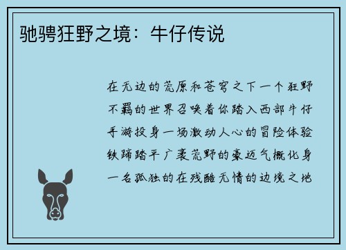 驰骋狂野之境：牛仔传说